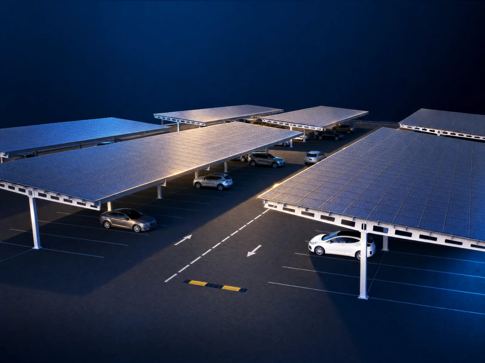Steel structure and metal fabrication car park shading system by Al Arabia Industries UAE